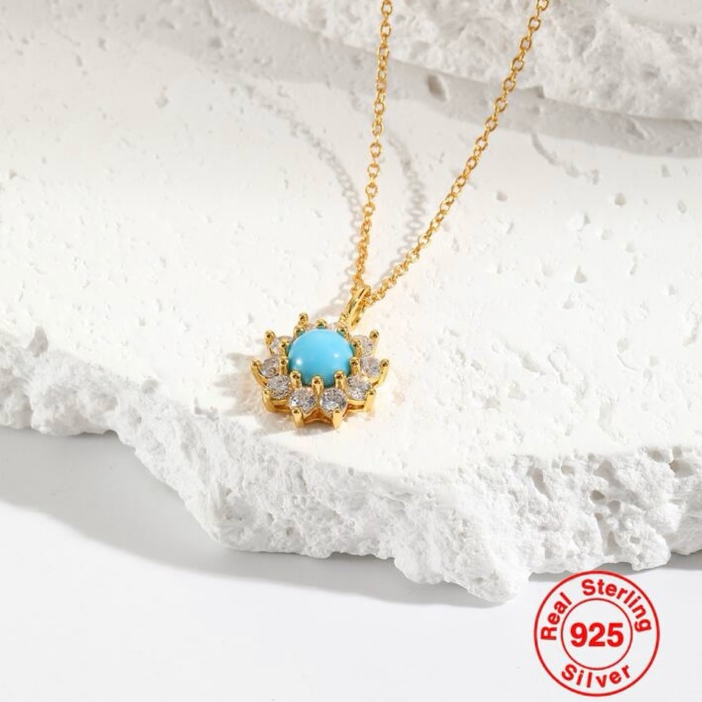 Blue Agate 12K Gold over Sterling Silver Dainty Coquette Necklace for Women